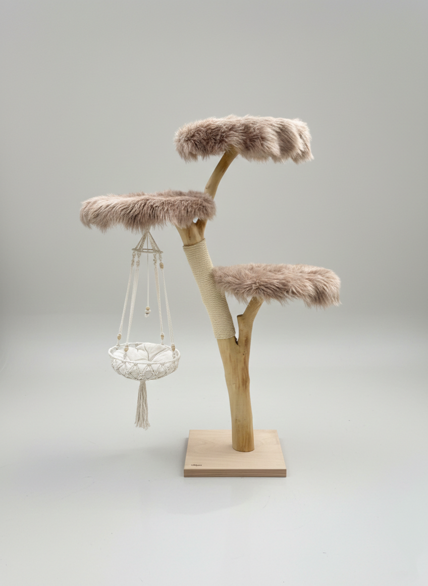 Kratzbaum Unikat mit mehreren Ebenen aus massivem Naturholz
